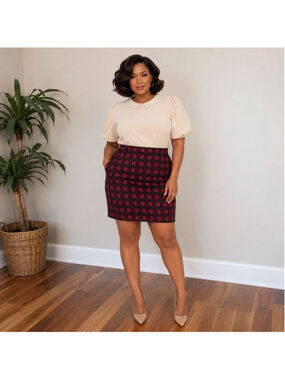 Worthington Burgundy & Black Plaid Mini Skirt XL Plus